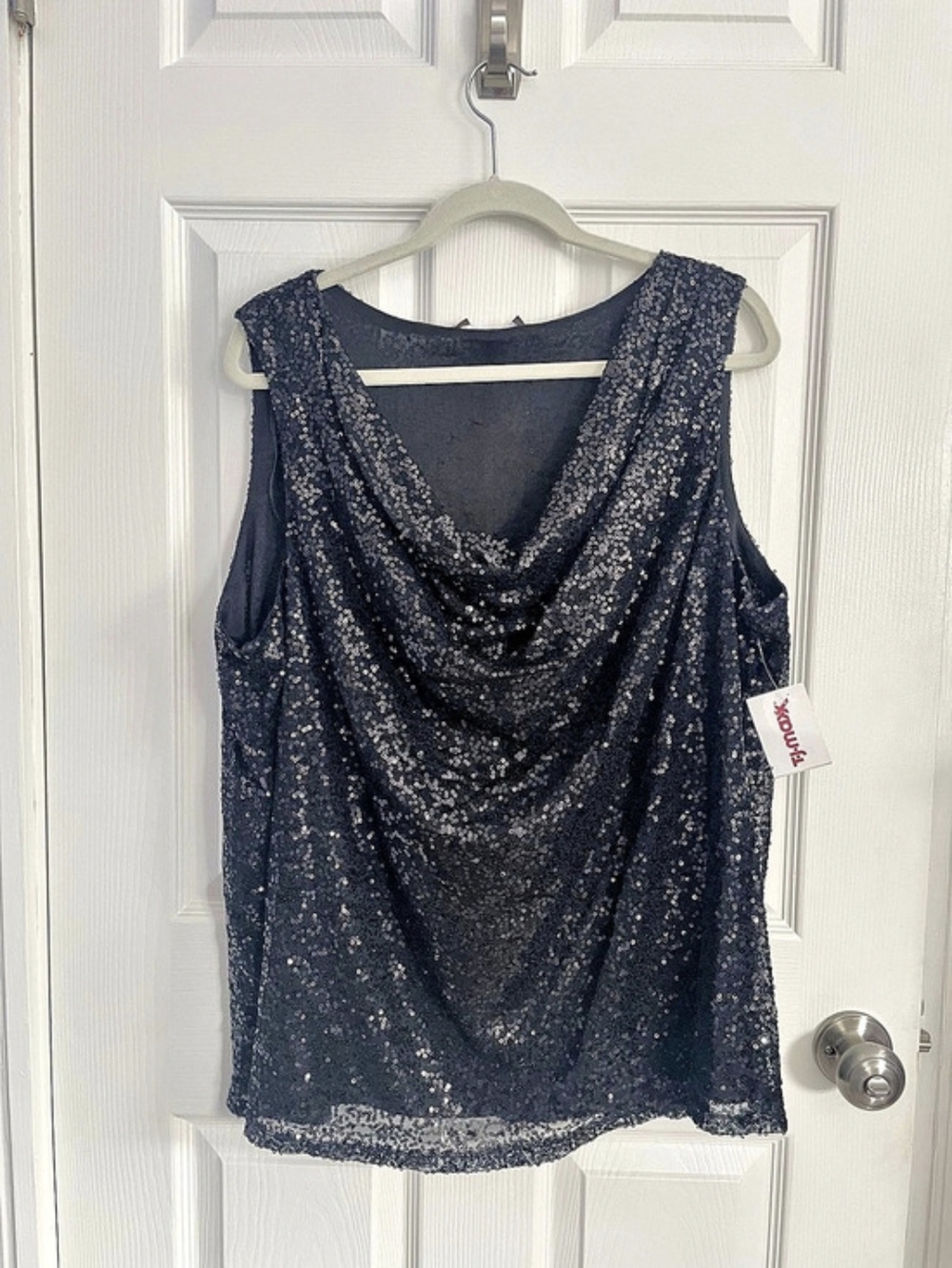 Adrienne Vittadini Sequin Cowl Neck Tank in Black Size 3X NWT
